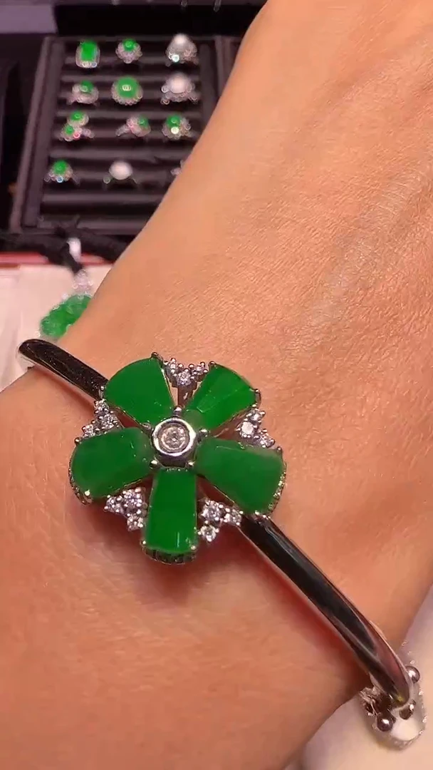 【闪购商品】翡翠手镯18K金镶嵌手镯