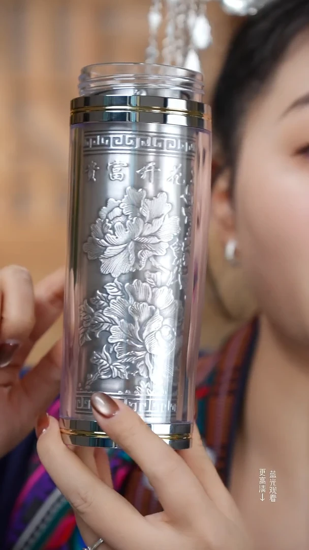 珐琅足银999花开富贵银水杯