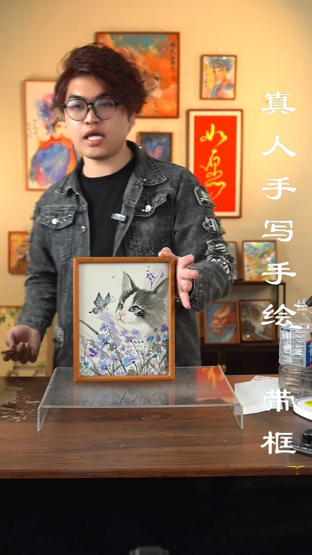 【闪购商品】书法猫真人手写手绘摆件