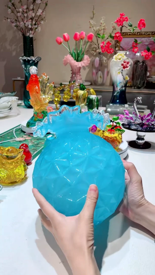 【闪购商品】琉璃手工艺品蓝色绣球花瓶