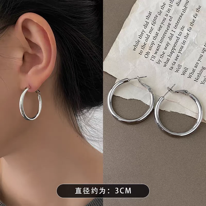 925银耳饰  简约个性大耳圈(30mm)时尚百搭耳环