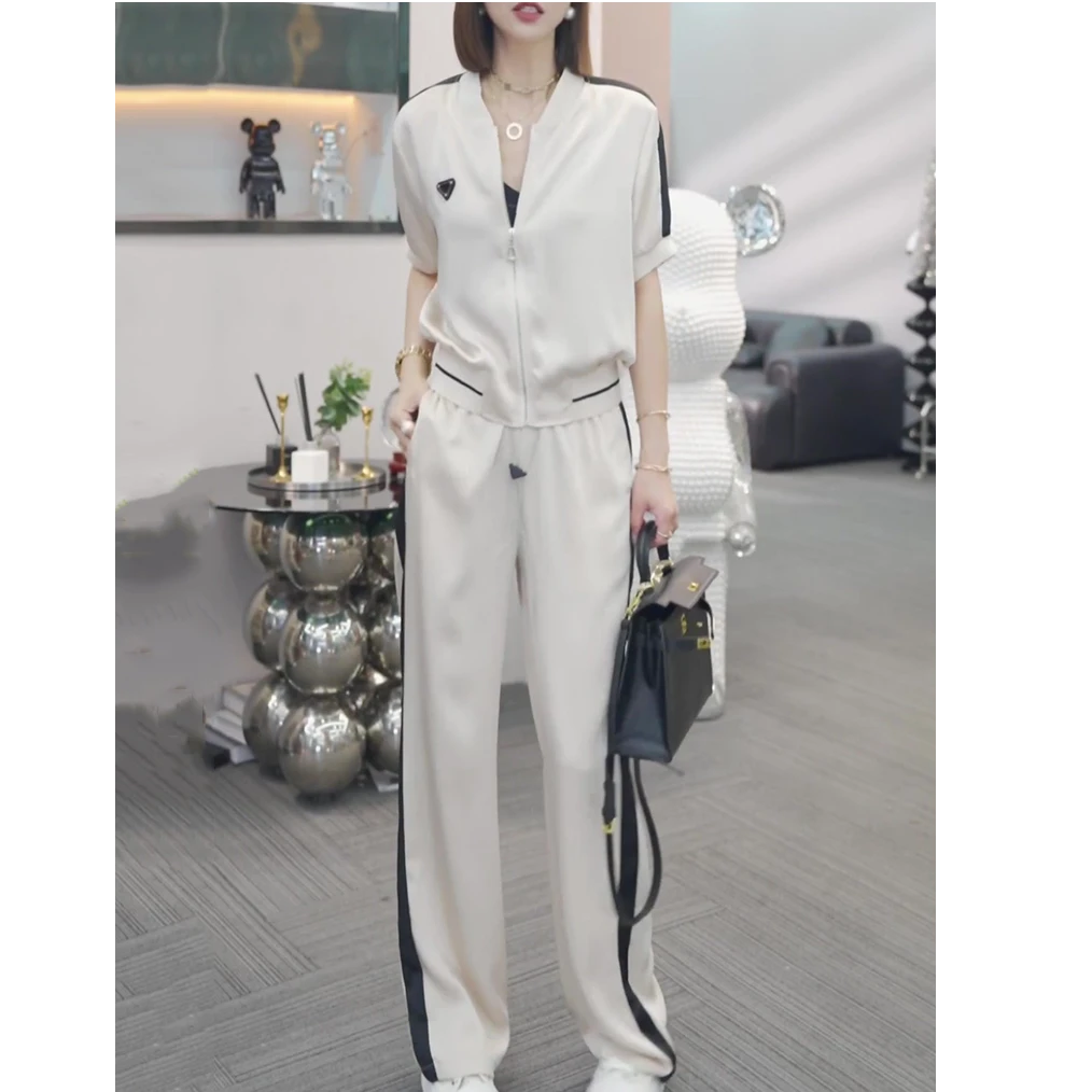 高档轻奢时尚韩版休闲套装女2025夏季新款气质宽松显瘦外套+长裤