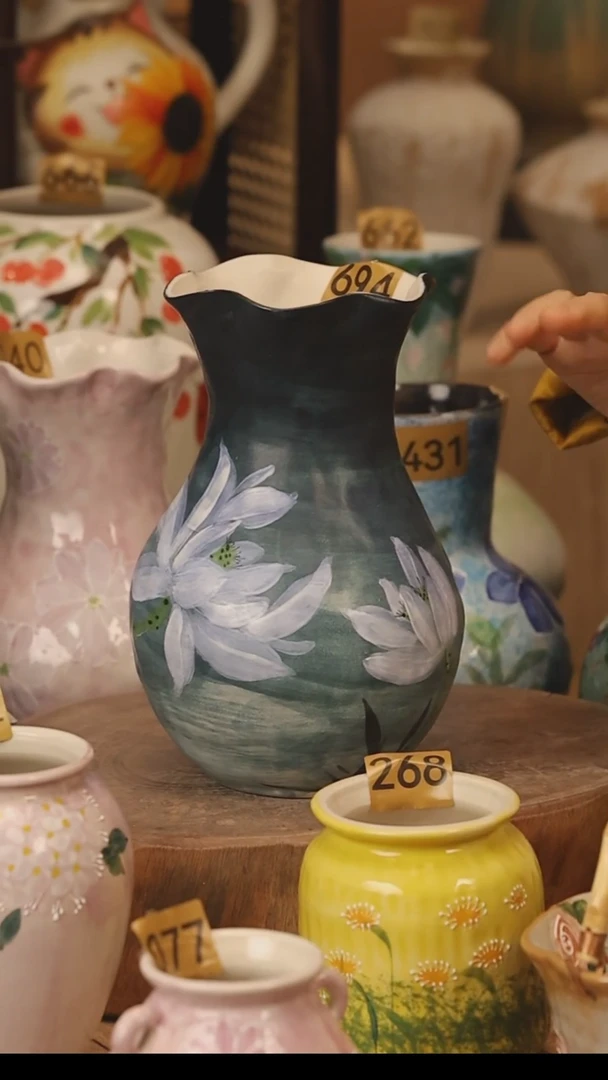 陶瓷景德镇设计师手作花器摆件侘寂风@M694@