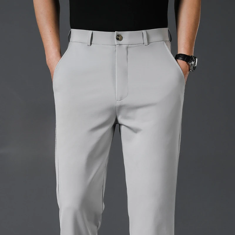 夏季冰丝高档抗皱男士休闲裤免烫商务西裤男薄款男裤直筒裤子男装