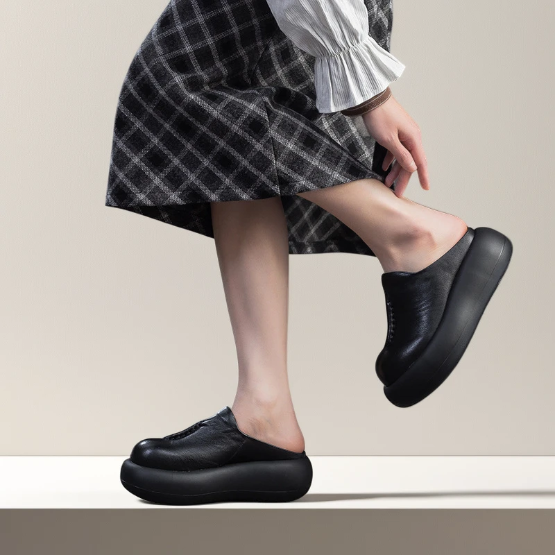 舒适软底6CM 夏季新款松糕跟一脚蹬厚底包头外穿拖鞋小众百搭女鞋