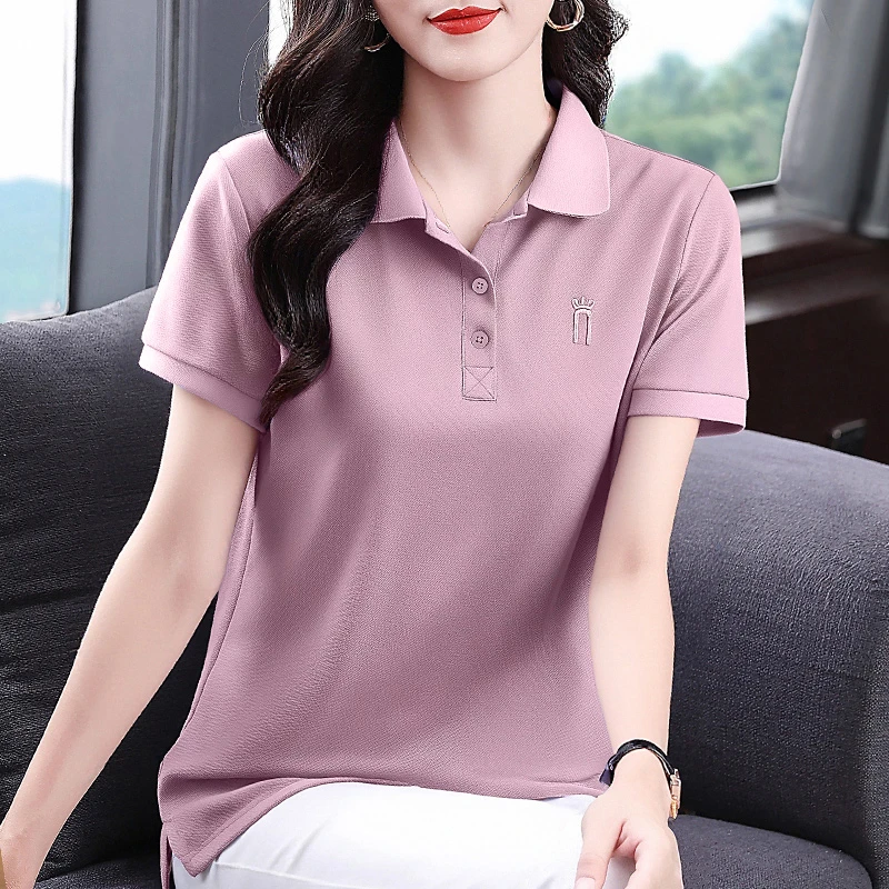 芳妮诗短袖polo衫女2025年新款夏季大码翻领t恤宽松上衣休闲时尚