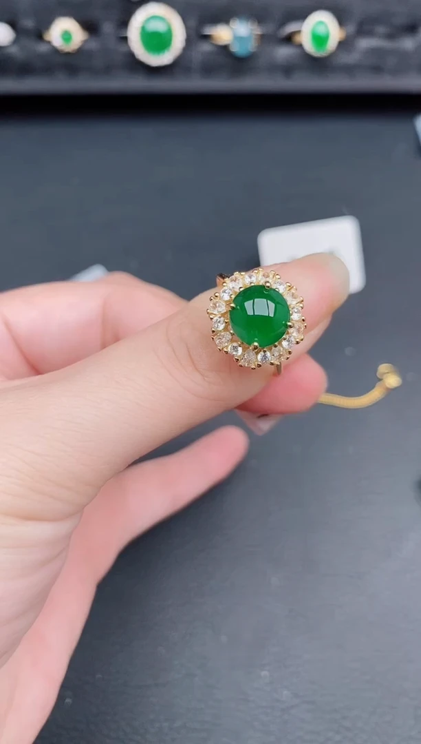 银S925镶嵌戒指翡翠天然a货翡翠236