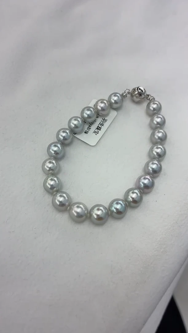 银S925镶嵌手绳海水珍珠真多麻手链8-8.5