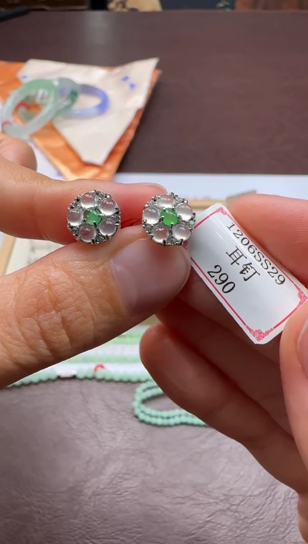 银S925镶嵌翡翠耳饰1206SS29