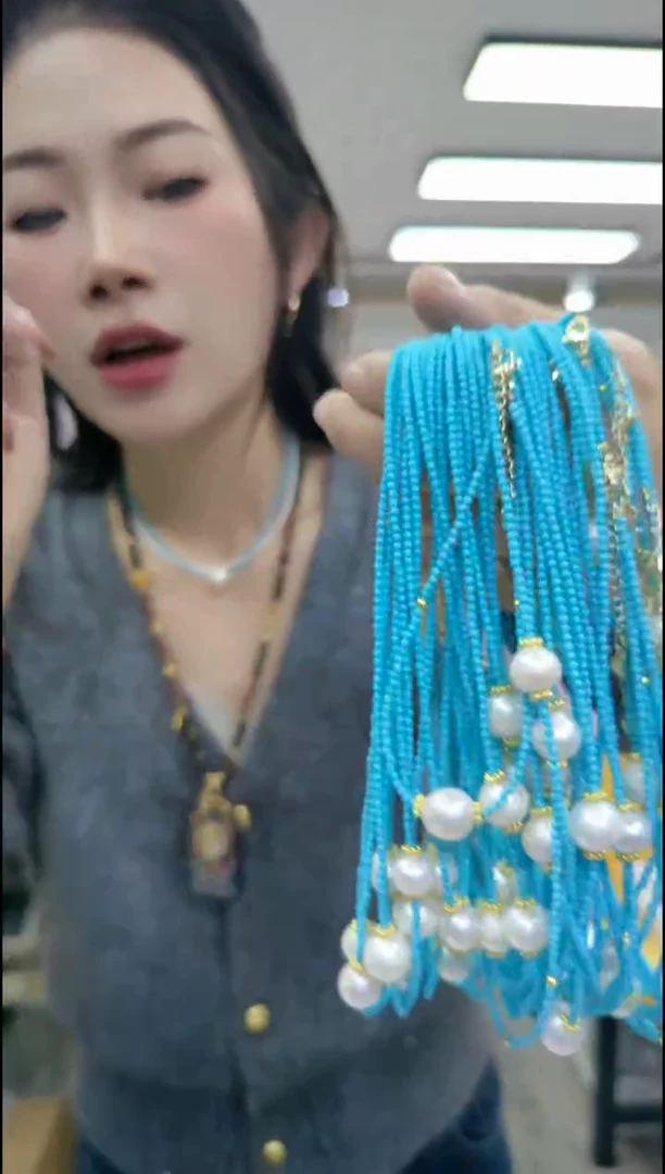 【闪购商品】淡水珍珠颈饰合金1321白单珠蓝项链