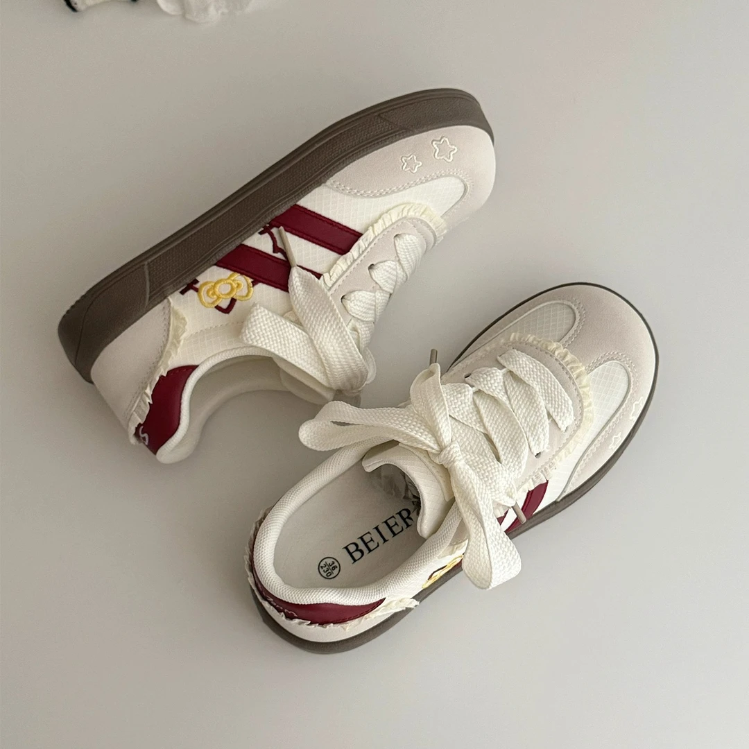 Moleubak透气德训鞋女2025新款秋季厚底百搭kitty板鞋运动休闲鞋