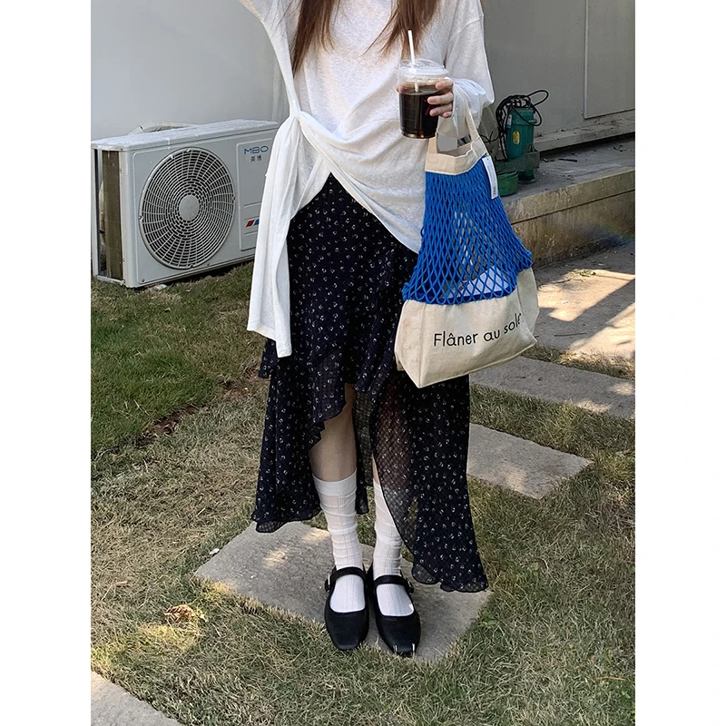 休闲假日半身裙】春夏显瘦百搭黑色裙子法式不规则半身裙251H0476#