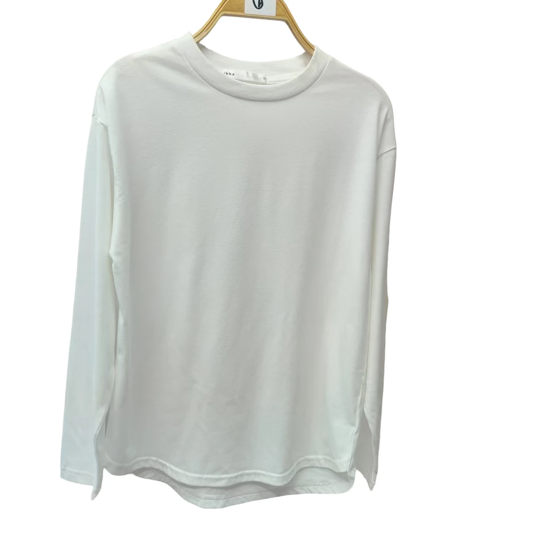 A1042    女士长袖T休闲百搭白色简约圆领