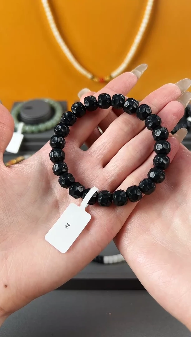 未镶嵌手串和田玉（墨玉）86墨玉无相卡9mm