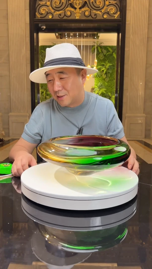 【闪购商品】摆件AJ02079茶金色配绿三色圆形果盘
