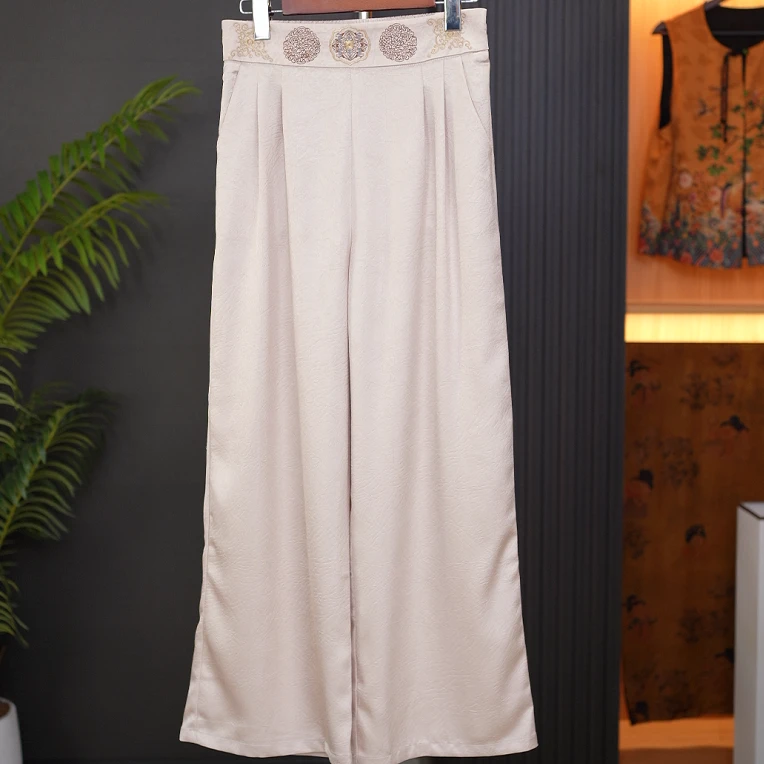 【宝象裤-米色】国风新中式龟纹老料重工刺绣设计款休闲裤