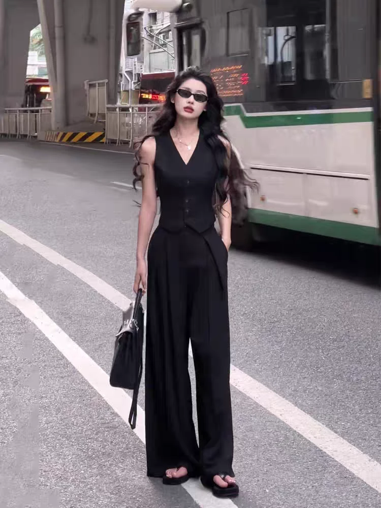 M118 炸街减龄洋气时尚套装夏辣妹显瘦遮肉马甲阔腿西装裤两件套