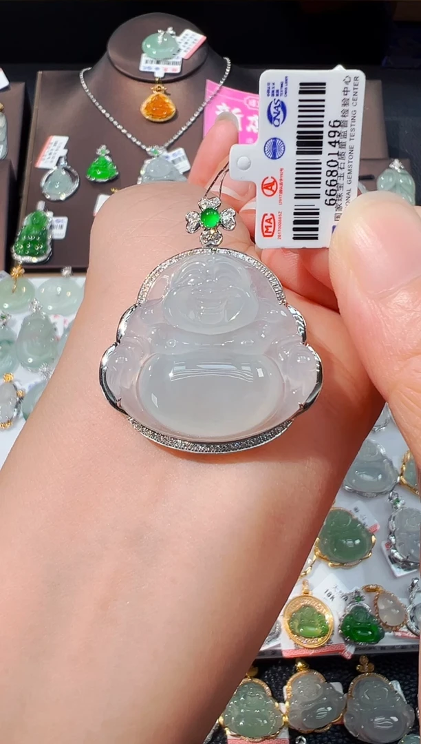 吊坠(不含链)18K金镶嵌翡翠佛公吊坠1496