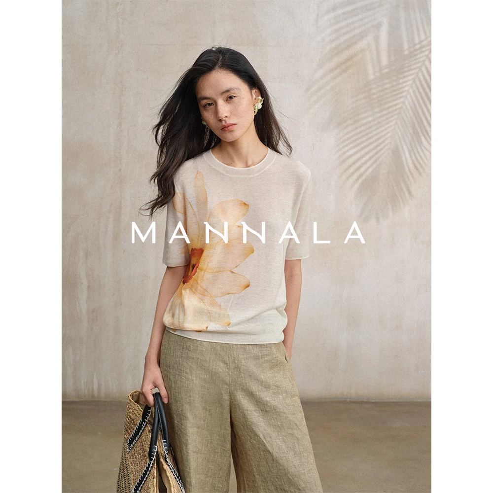 MANNALA丨高定手绘《葵》超柔轻薄短袖水溶羊毛针织衫上衣 Q4540