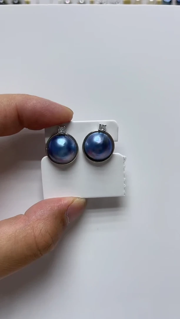 耳饰银S925镶嵌拼合珍珠（马贝珠）清货