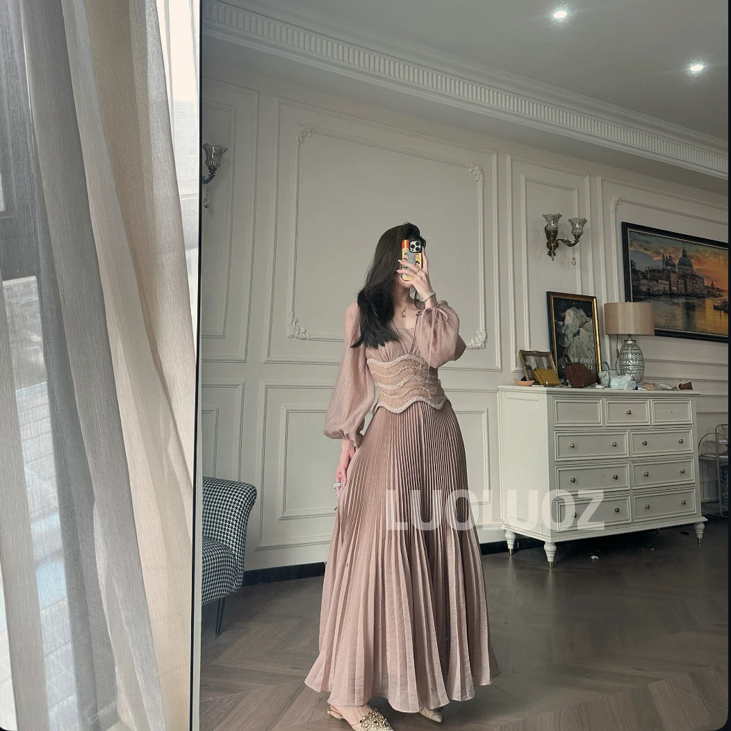 LUOLUOZ【典雅繁花】法式高级感气质2025假两件时尚连衣裙JF687