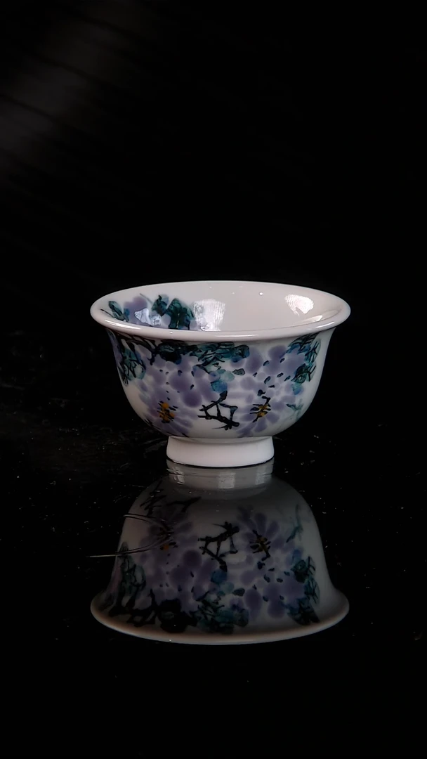 李华手绘釉中五彩紫藤花压手杯