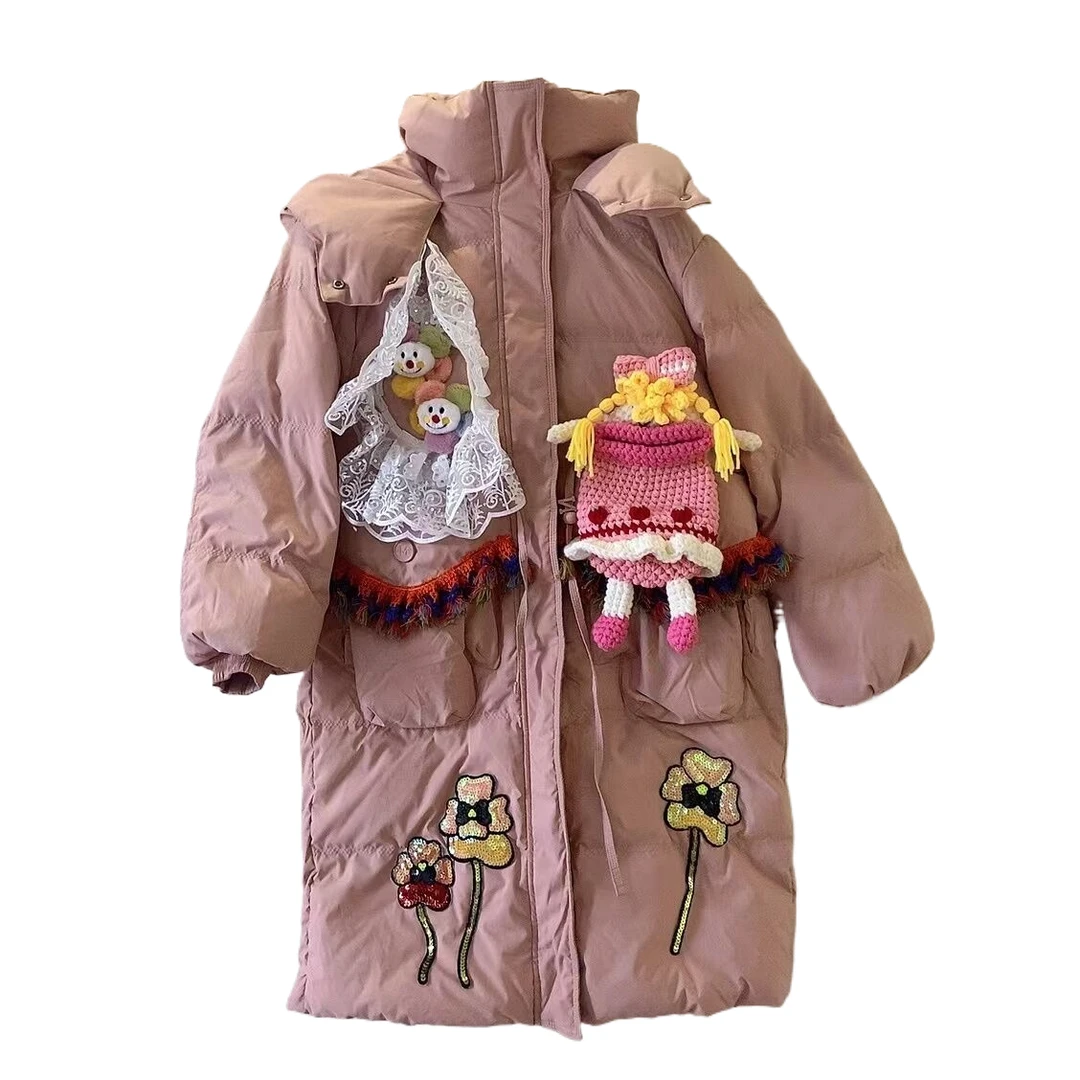 ATT潮牌女装2024冬欧洲站度假风甜美花卉拼接撞色拼接重工外套