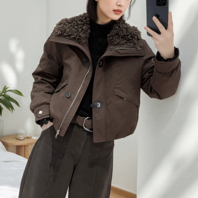 毛领羽绒服女2025冬季新款时尚工装风派克服加厚保暖外套百搭上衣