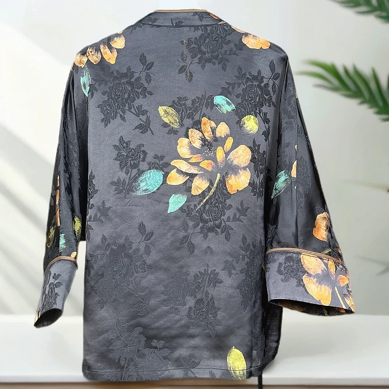 黑开衫2025春季新款时尚气质百搭新中式一粒扣开衫国风妈妈装