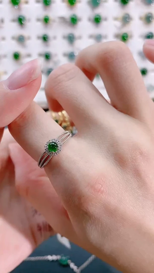 【闪购商品】翡翠戒指银S925镶嵌天然翡翠