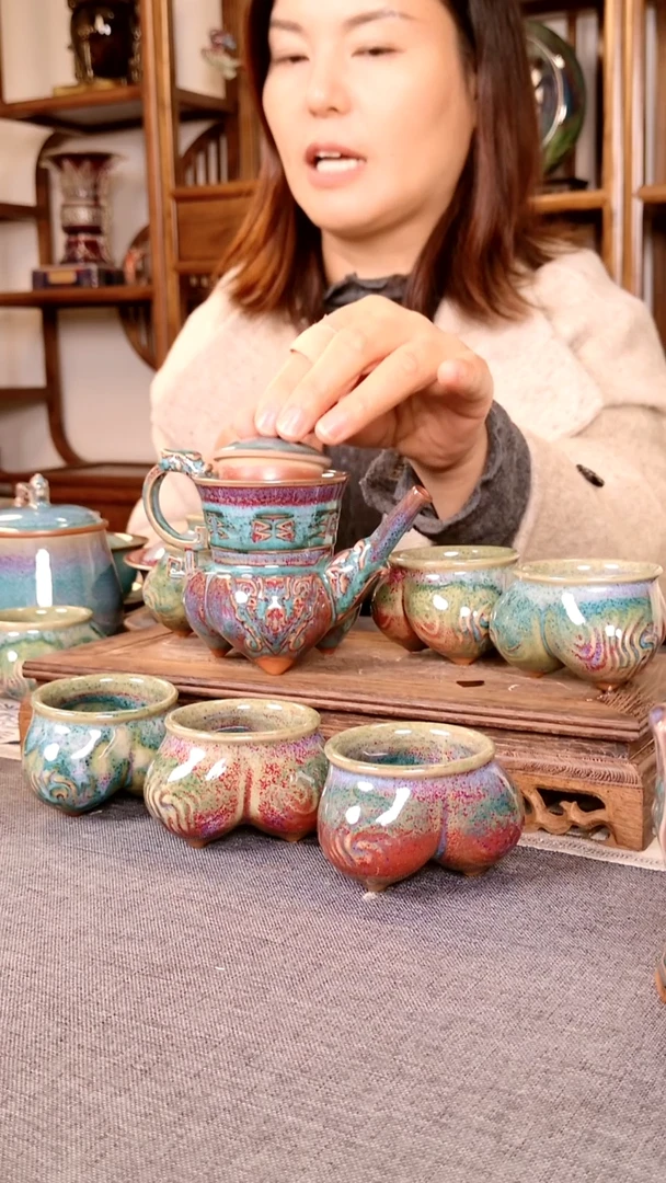 瓷片楼**事仰韶印象一壶六杯 土魂钧瓷