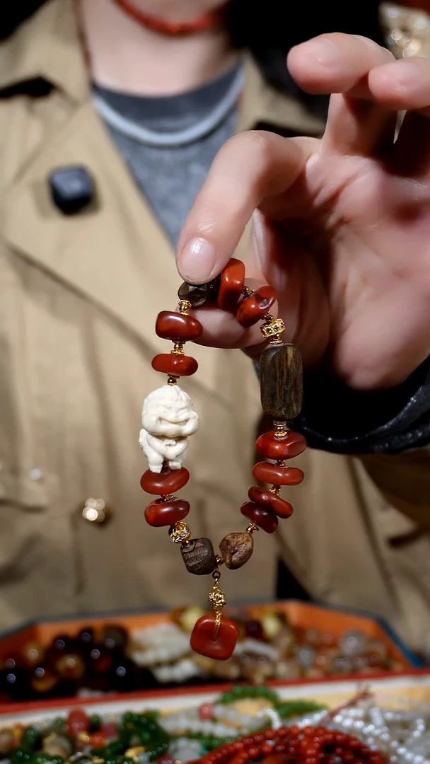 银S925镶嵌手链南红玛瑙沉香猛犸牙