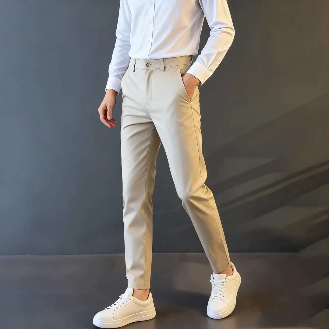 男士时尚修身净色百搭休闲裤子九分长裤秋冬商务直筒高档新款西裤