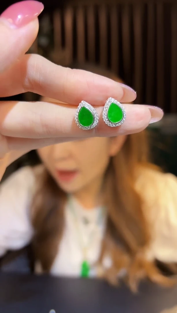 【闪购商品】翡翠耳饰银S925镶嵌 缅料A货/支持复检/一件