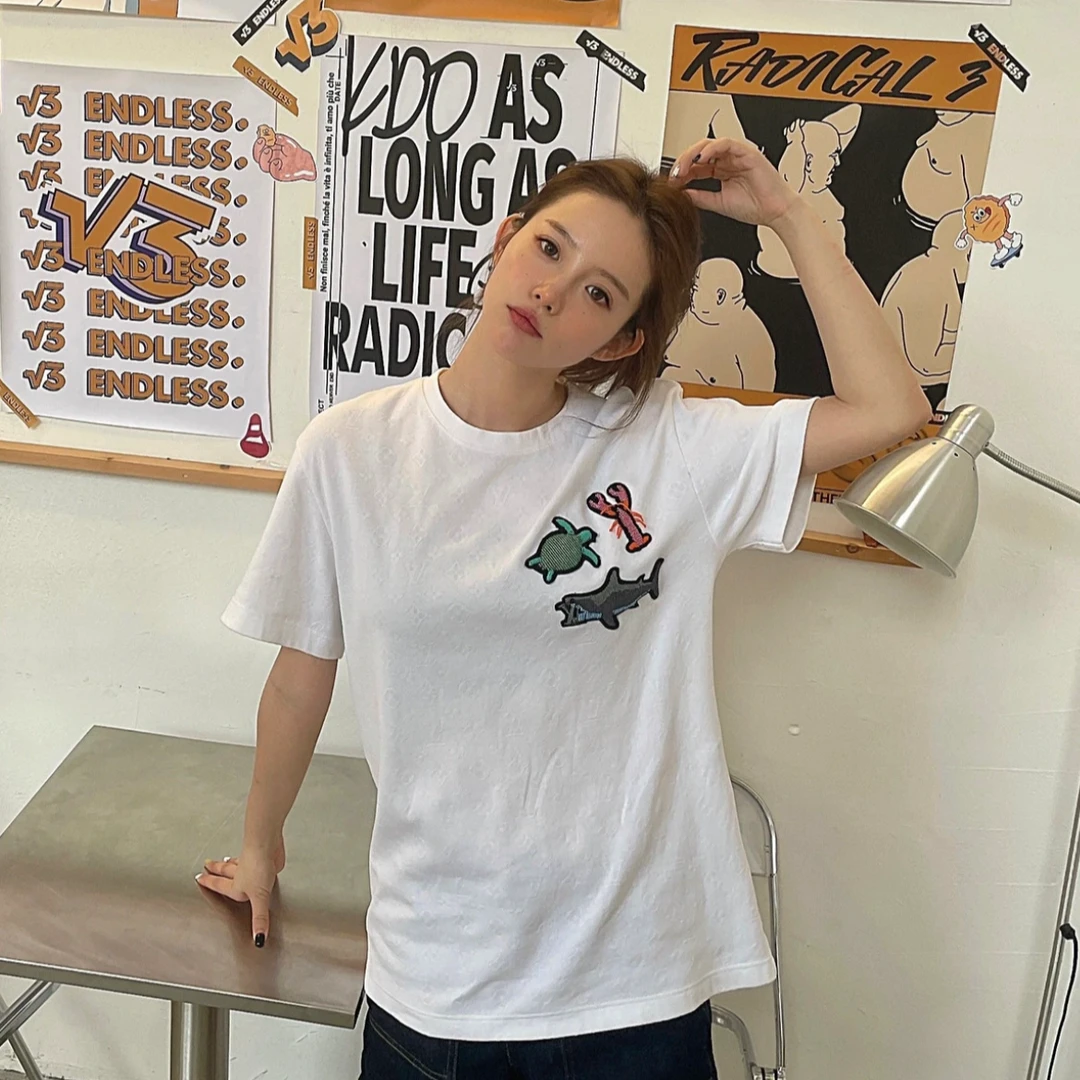 99新 LouisVuitton/路易威登 串珠动物印花短袖/尺码L/LH070010