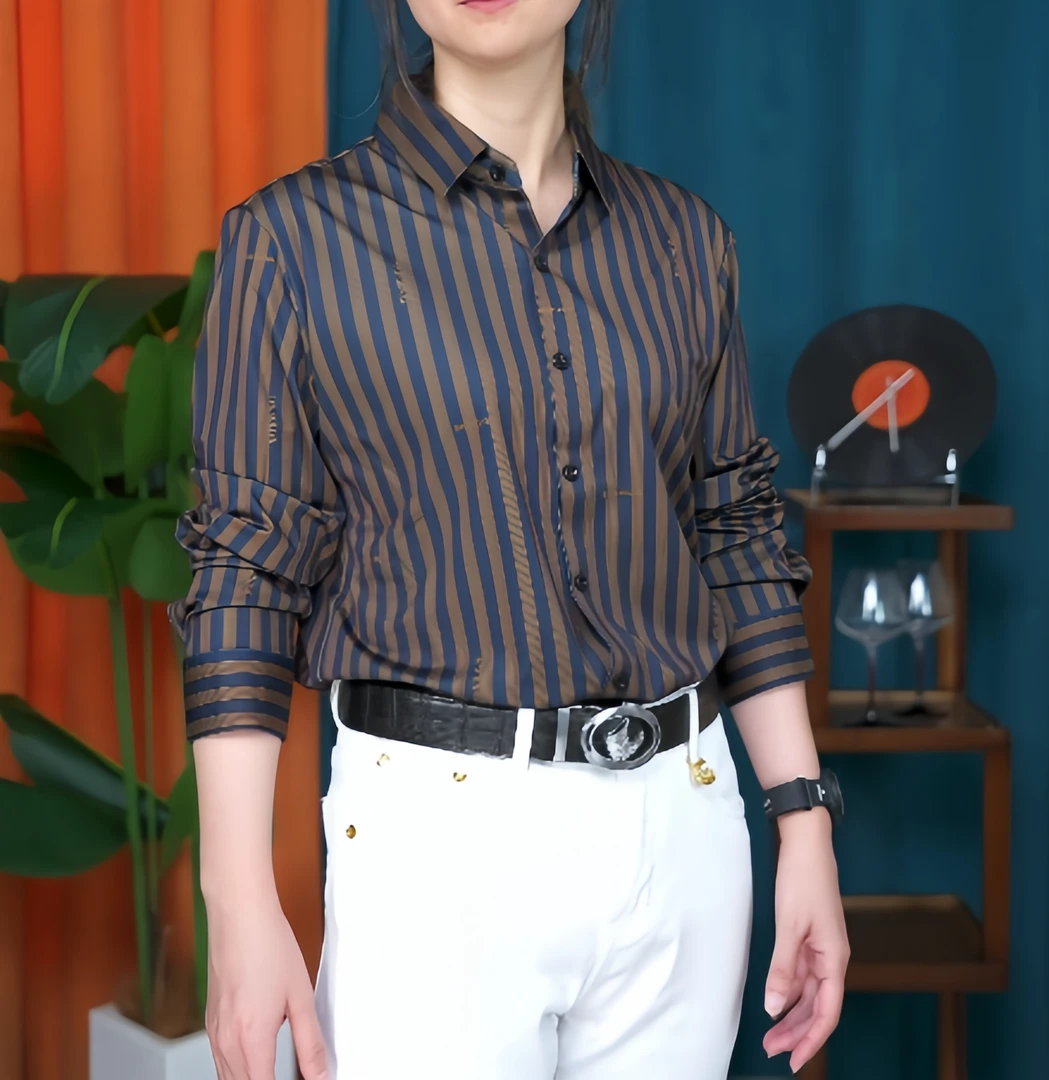 2025男士秋款衬衣衬衫品质免烫休闲条纹长袖修身百搭