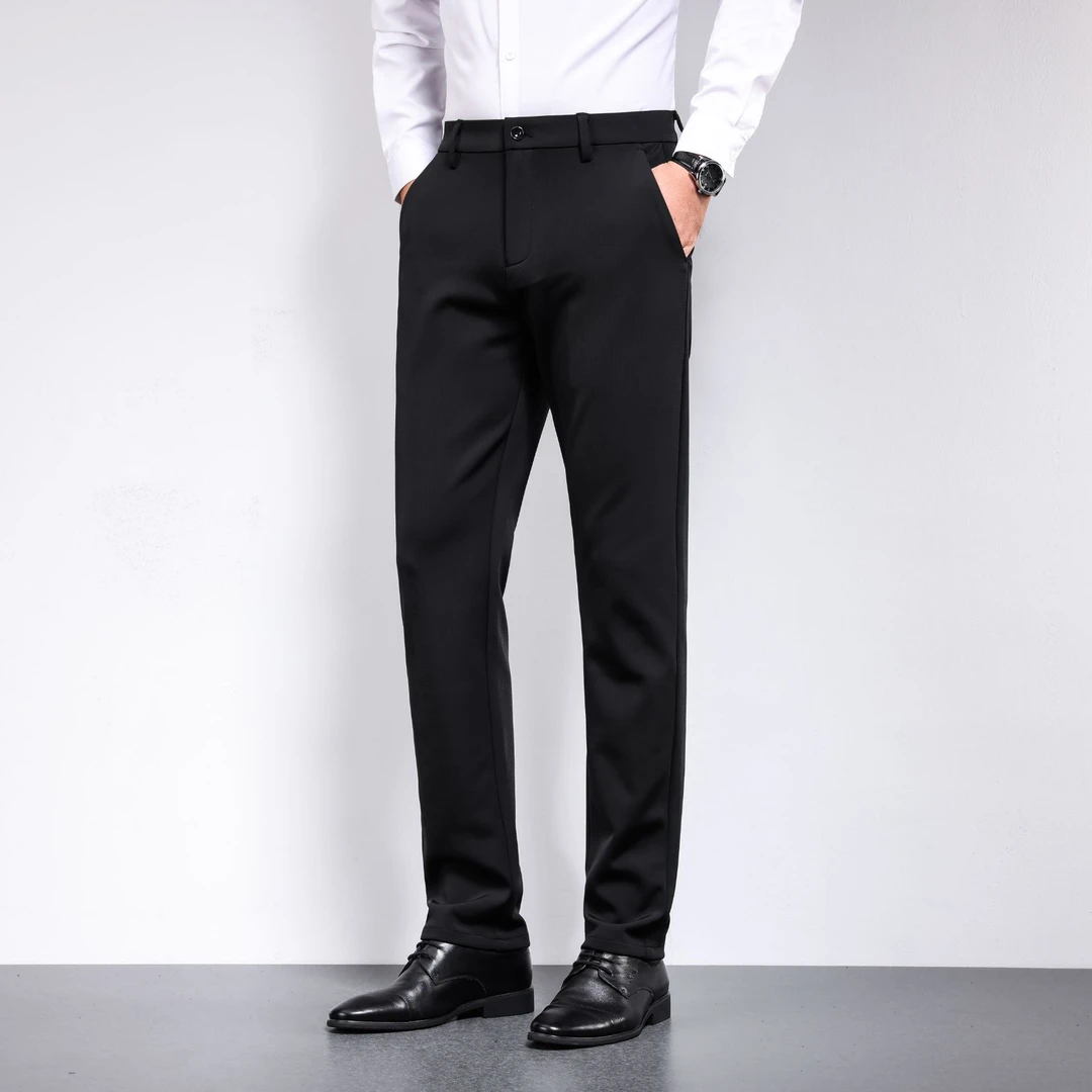 男士秋冬裤子新款暗格纯色加绒加厚高档直筒商务休闲裤2226