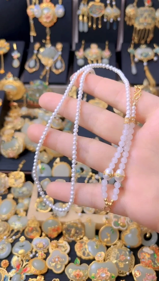 银S925镀金镶嵌珠串淡水珍珠DIY珠串