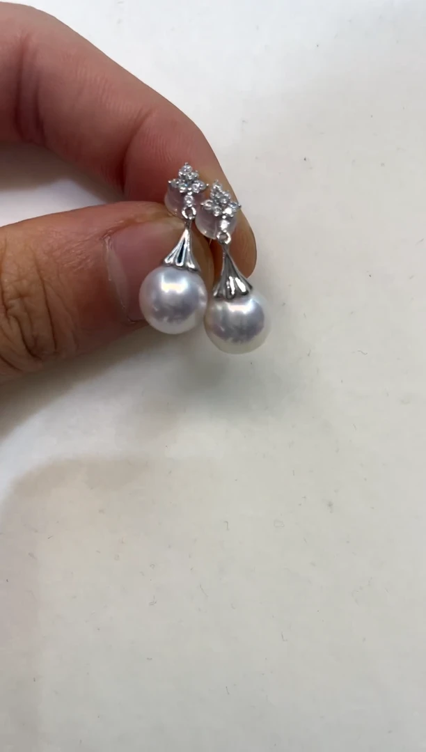 银S925镶嵌耳饰淡水珍珠9-10