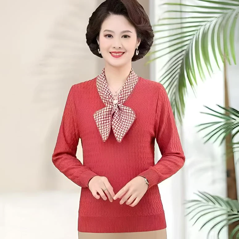 004【福利款】2025春款时尚气质冰丝针织毛衣百搭长袖圆领女士洋气