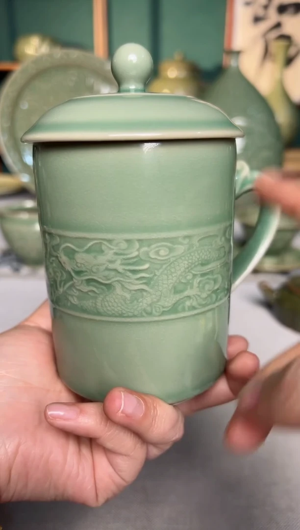 【闪购商品】其他耀州窑青釉双龙盖杯微瑕福利