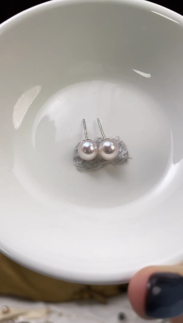银S925镶嵌耳饰海水珍珠7-7.5Akoya海水珍珠耳饰