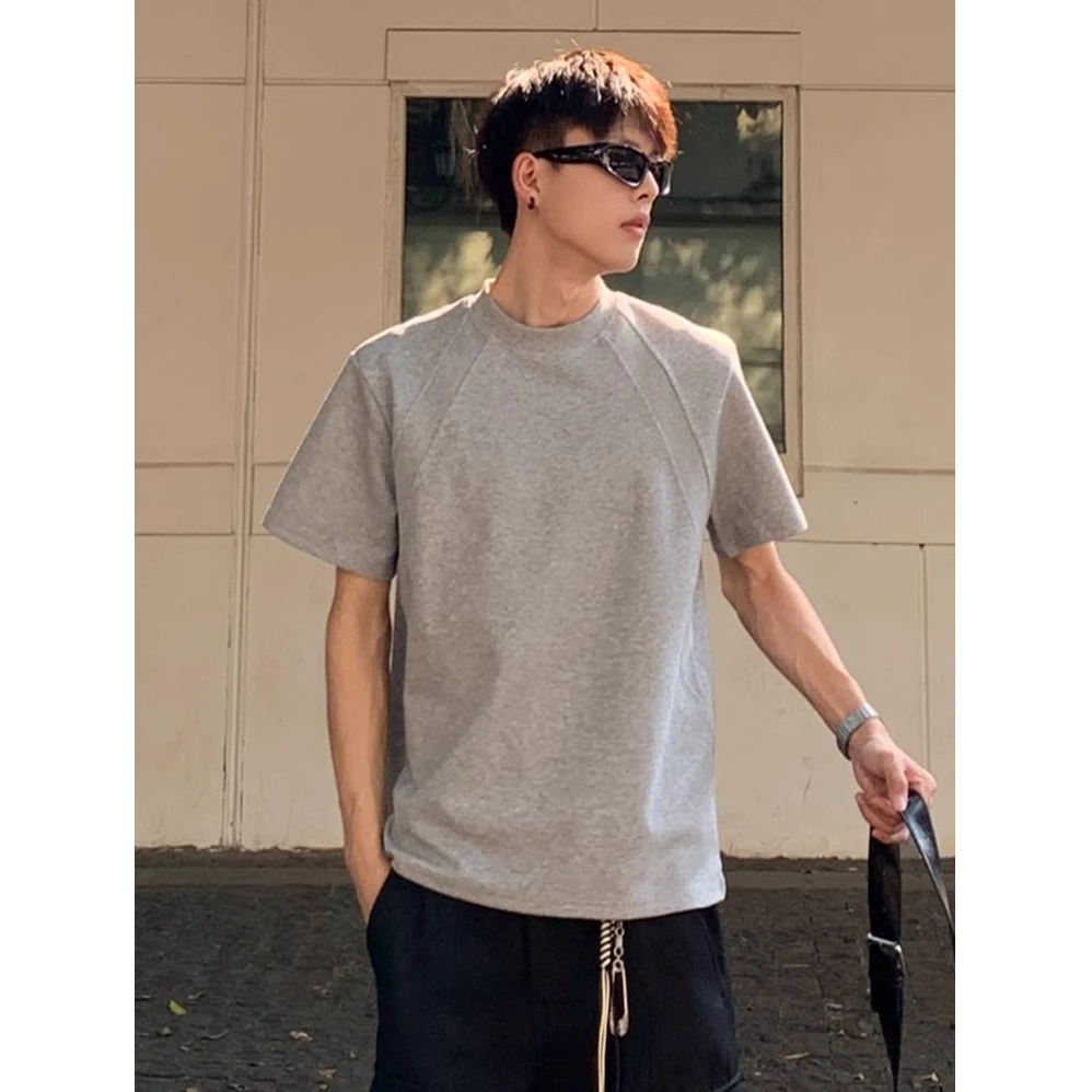 LIGGICC美式高街复古太空棉cleanfit宽松短袖T恤男女boxy正肩上衣