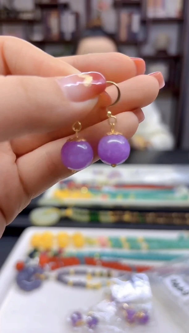 【闪购商品】翡翠耳饰14K金镶嵌耳勾E494