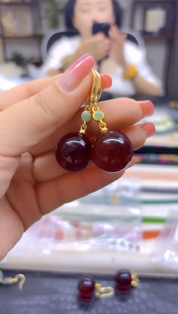 血珀14K金镶嵌耳饰DIY款E706