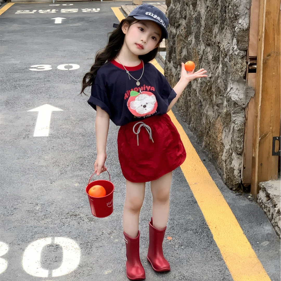 2025夏季新款女童韩系可爱卡通小狗短袖T恤女宝洋气休闲半身裙