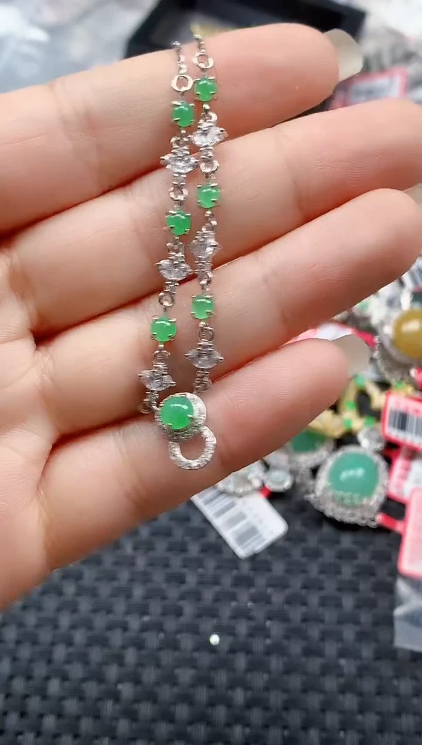 银S925镶嵌戒指翡翠天然A货缅甸翡翠