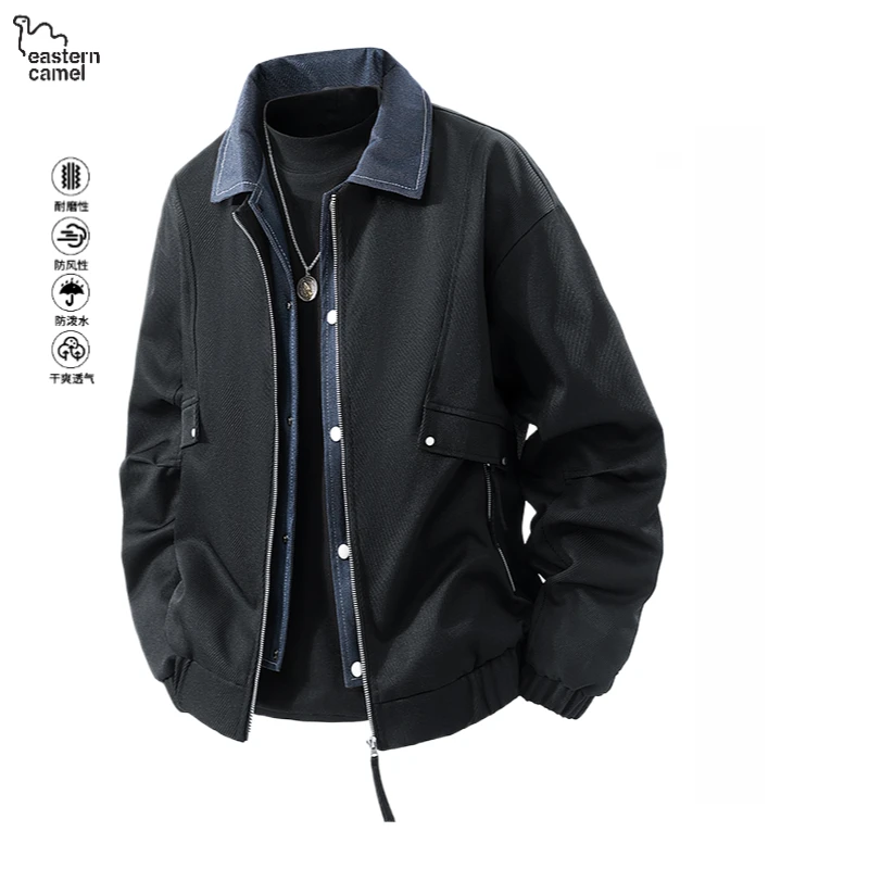 东方骆驼美式夹克外套男春秋季翻领百搭宽松休闲工装潮牌防风外衣