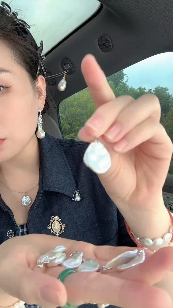 吊坠(不含链)银S925镶嵌淡水珍珠大货头花瓣925银吊坠