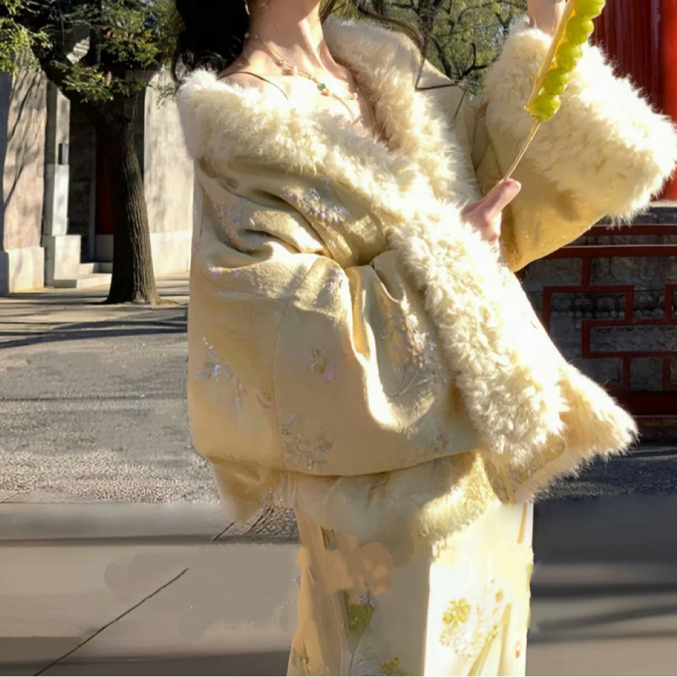 【黄色花盈玉露】新中式系带外套+半裙女XH55053326